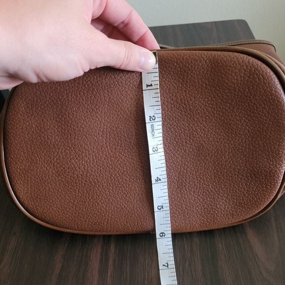 Vtg true brown pebbled leather well stitched western adjustable crossbody bag - Picture 12 of 13